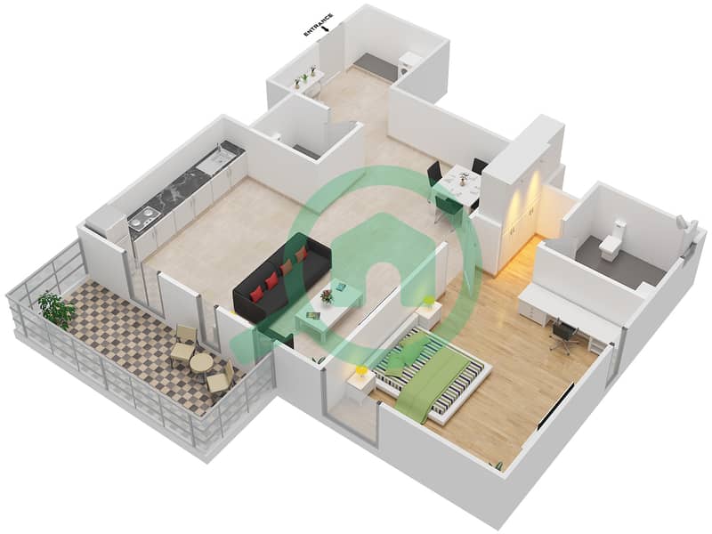 المخططات الطابقية لتصميم النموذج / الوحدة G/5,10,17 شقة 1 غرفة نوم - افنان 5 Floor 2-4 interactive3D