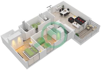 المخططات الطابقية لتصميم النموذج / الوحدة B/3,12,19 شقة 2 غرفة نوم - أفنان 6