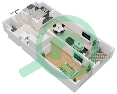 المخططات الطابقية لتصميم النموذج / الوحدة A2 / 206 شقة 1 غرفة نوم - جروف