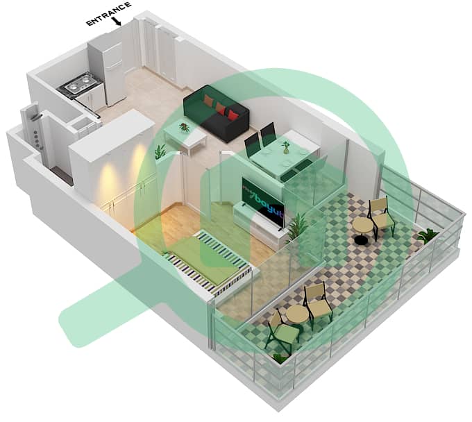 Diva - 1 Bedroom Apartment Type A GROUND TO 12TH FLOOR Floor plan Floor-1-12 interactive3D