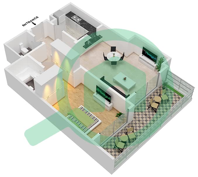 Здание Гроувс - Апартамент 1 Спальня планировка Тип/мера A5 / 211 interactive3D
