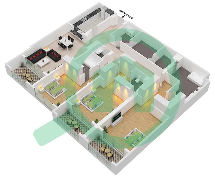 Здание Гроувс - Апартамент 3 Cпальни планировка Тип/мера C3 / 310 interactive3D