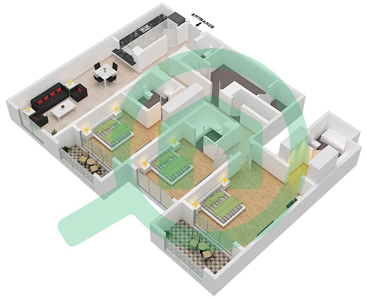 格罗夫斯大厦 - 3 卧室公寓类型／单位C10 / 213戶型图 interactive3D