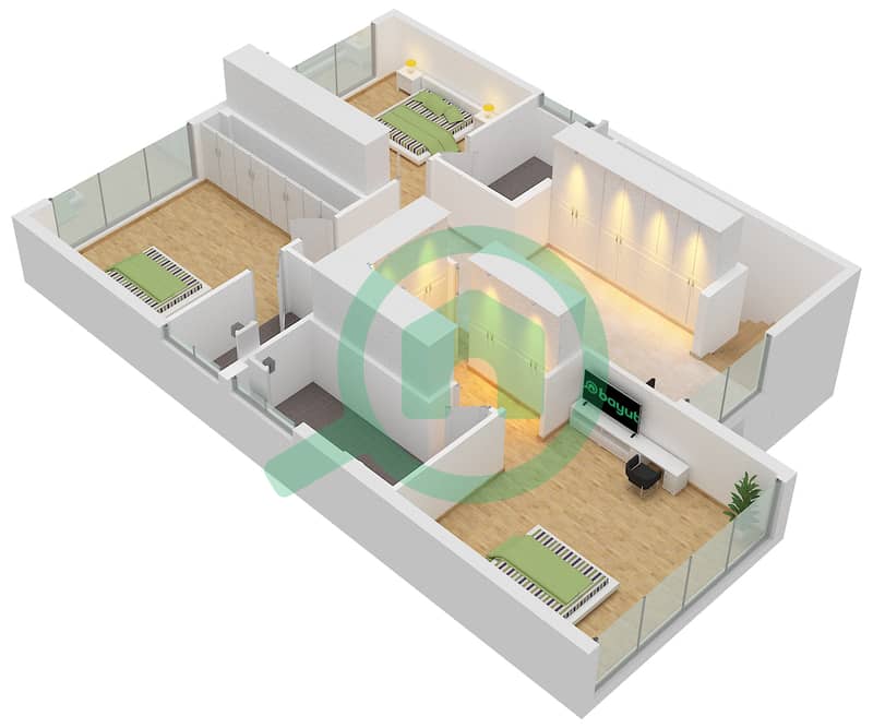 Shoumous Residential Complex - 3 Bedroom Villa Type C Floor plan First Floor interactive3D