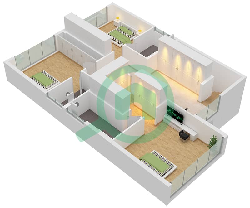 舒穆斯综合住宅 - 3 卧室别墅类型C戶型图 First Floor interactive3D