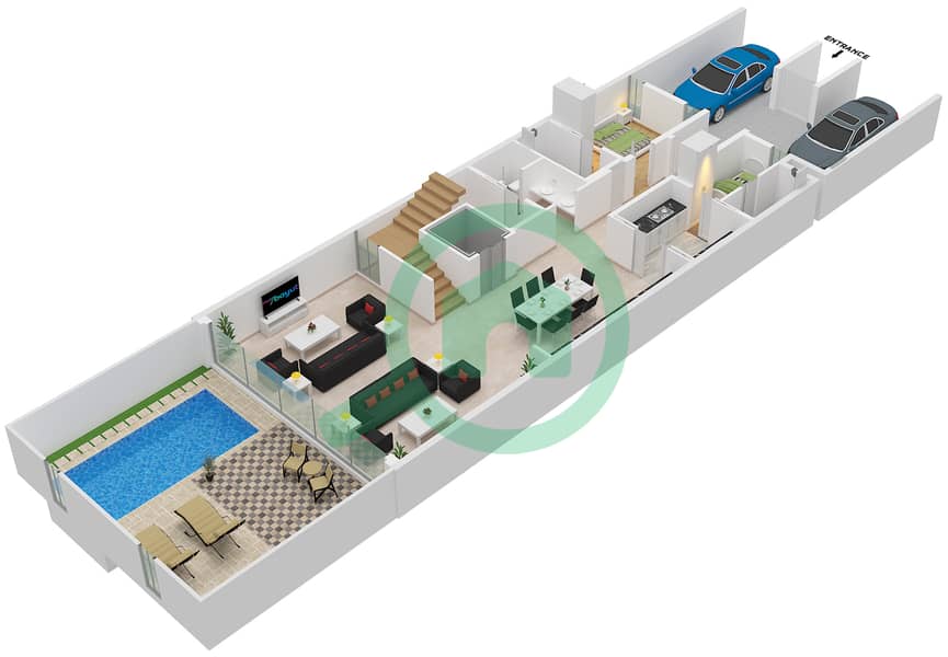 麦格之眼社区 - 4 卧室联排别墅类型A戶型图 Ground Floor interactive3D