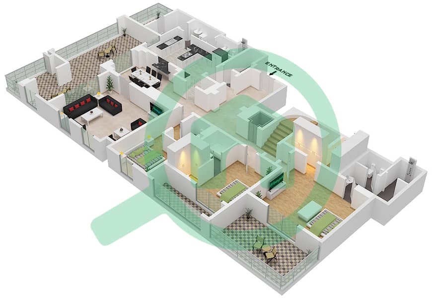 المخططات الطابقية لتصميم النموذج / الوحدة 2/513 بنتهاوس 3 غرف نوم - جروف Lower Floor interactive3D