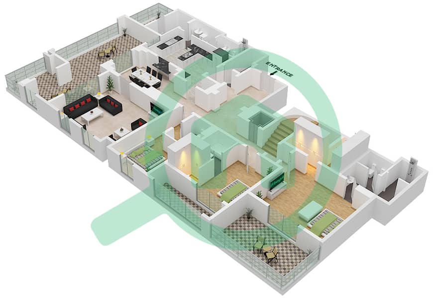 格罗夫斯大厦 - 3 卧室顶楼公寓类型／单位2/513戶型图 Lower Floor interactive3D