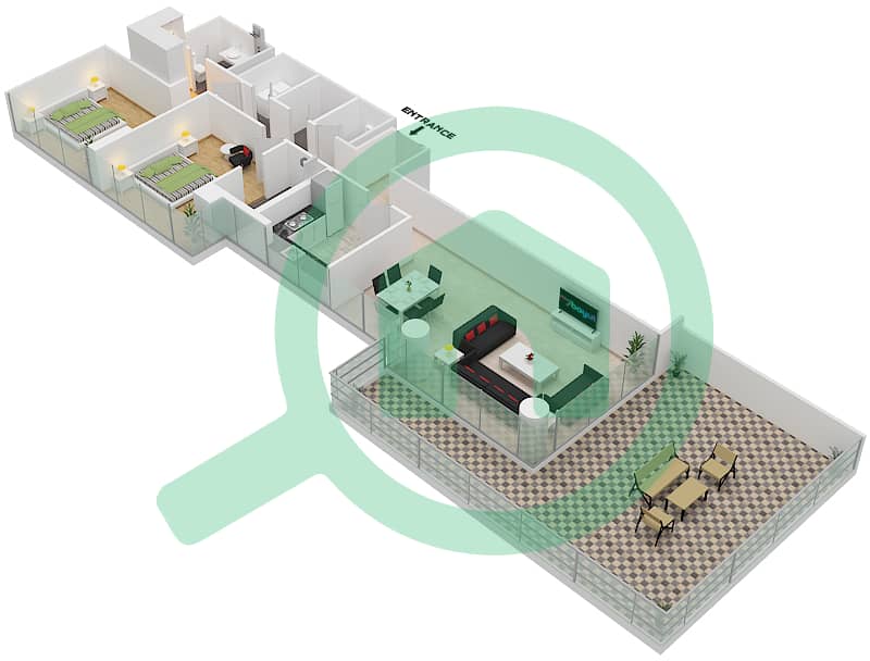 المخططات الطابقية لتصميم الوحدة FLOOR-3 شقة 2 غرفة نوم - لوريتو 2A Floor-3 image3D
