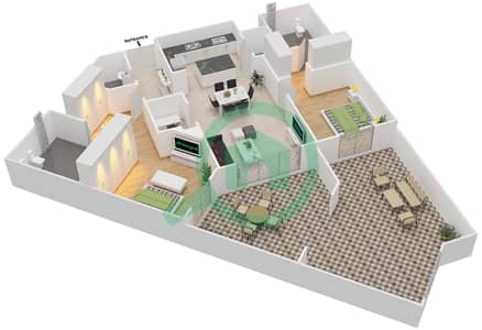 المخططات الطابقية لتصميم النموذج 06 شقة 2 غرفة نوم - بروميناد القرم الشرقي 2