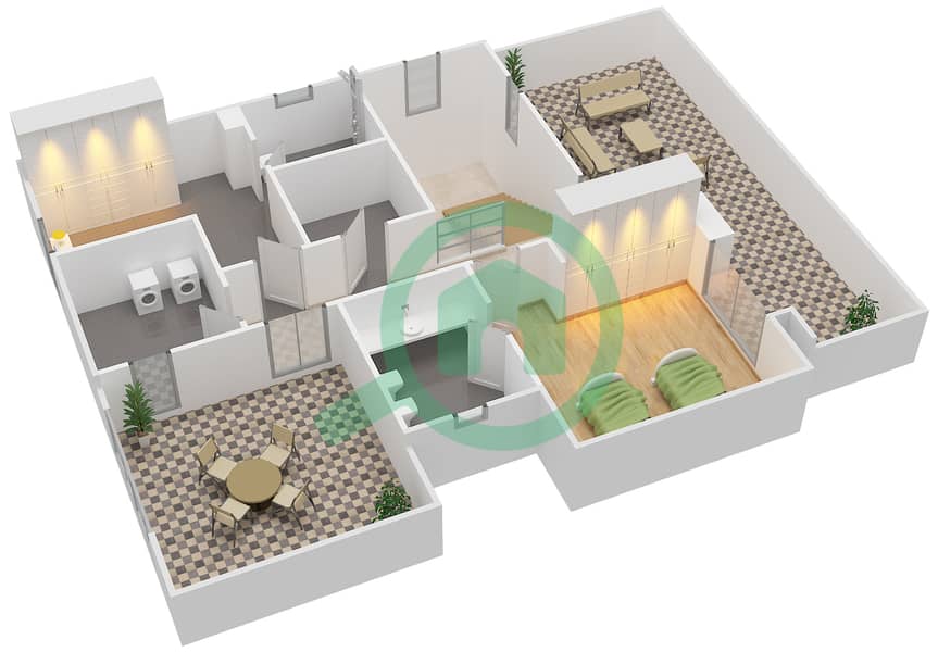 Al Qurm Gardens - 4 Bedroom Villa Type A Floor plan Second Floor interactive3D