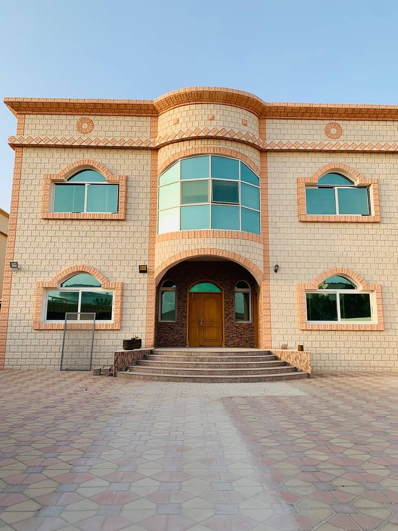 Villa for rent in Sharjah, Al Qarayen area, very special location, super lux finishing, two floors,