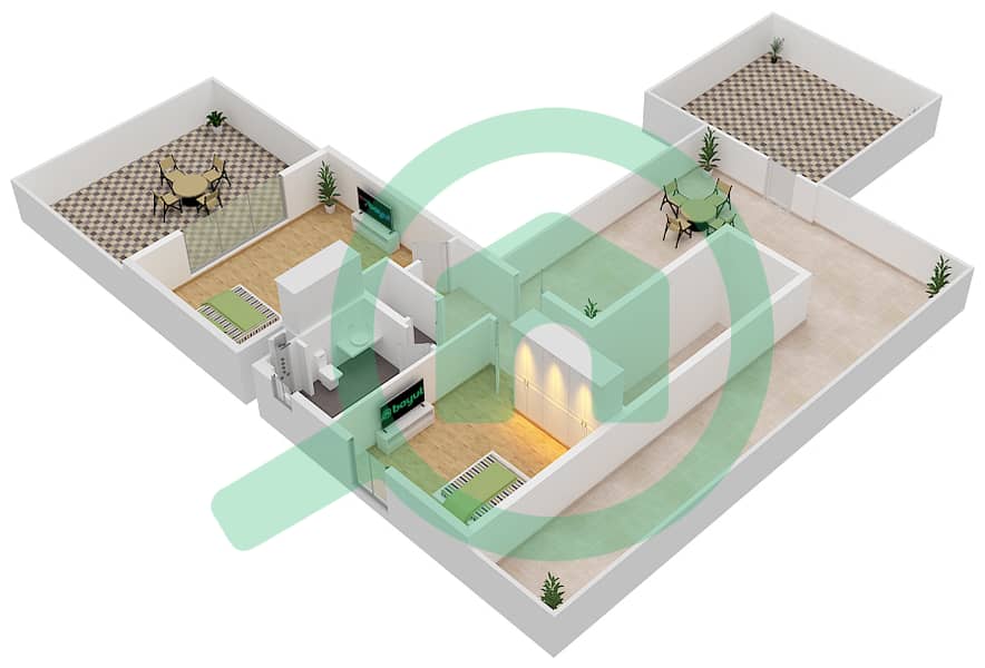 المخططات الطابقية لتصميم النموذج F فیلا 4 غرف نوم - بدور First Floor interactive3D