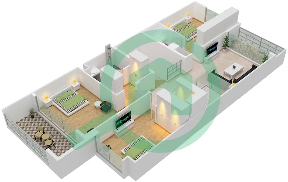 المخططات الطابقية لتصميم النموذج F1 فیلا 3 غرف نوم - فلل ماربيا First Floor interactive3D