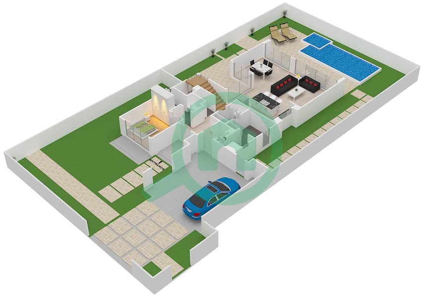 المخططات الطابقية لتصميم النموذج 3 فیلا 4 غرف نوم - سيدرا 2 Ground Floor interactive3D