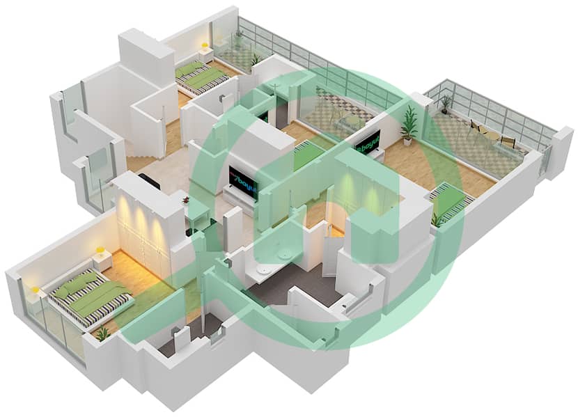 المخططات الطابقية لتصميم النموذج 5 فیلا 5 غرف نوم - سيدرا 2 First Floor interactive3D