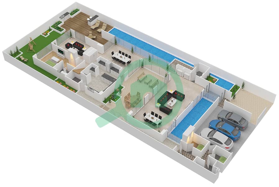 Al Mariah Community - 5 Bedroom Villa Type A Floor plan Ground Floor interactive3D