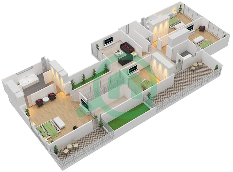 المخططات الطابقية لتصميم النموذج A فیلا 5 غرف نوم - الماريه First Floor interactive3D