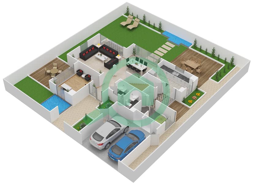 المخططات الطابقية لتصميم النموذج 7 فیلا 3 غرف نوم - الماريه Ground Floor interactive3D
