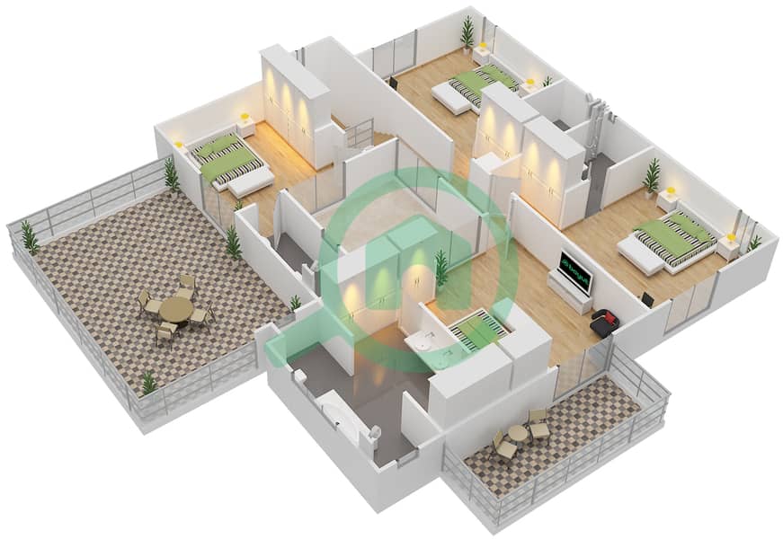 المخططات الطابقية لتصميم النموذج 5 فیلا 4 غرف نوم - الماريه First Floor interactive3D