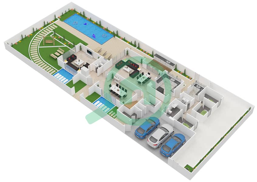 المخططات الطابقية لتصميم النموذج S فیلا 5 غرف نوم - الماريه Ground Floor interactive3D