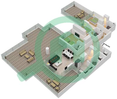 المخططات الطابقية لتصميم النموذج U-POOL DECK شقة 3 غرف نوم - جولف هوريزون