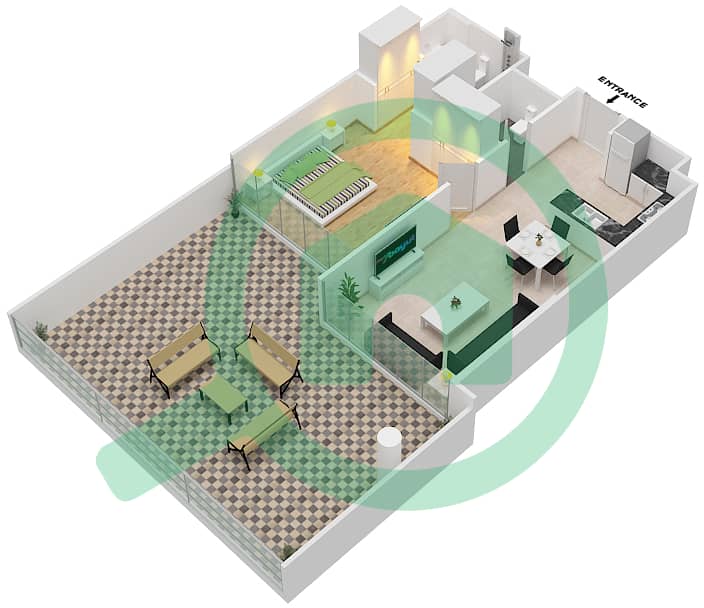 المخططات الطابقية لتصميم النموذج K-POOL DECK شقة 1 غرفة نوم - جولف هوريزون Pool Deck interactive3D