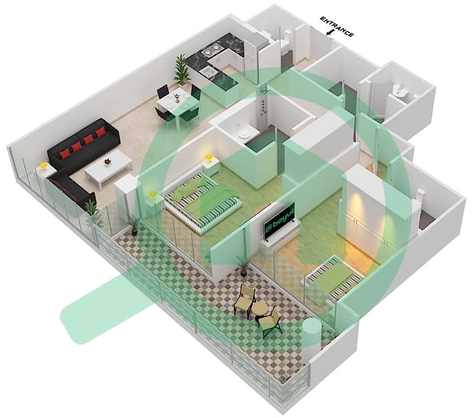 المخططات الطابقية لتصميم النموذج R-POOL DECK شقة 2 غرفة نوم - جولف هوريزون Pool Deck interactive3D