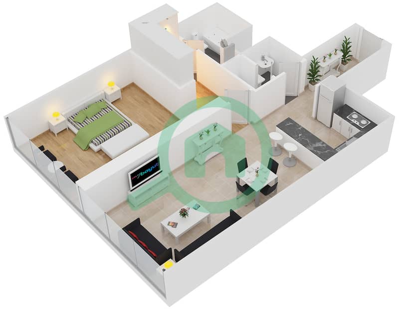 The Gate Tower 1 - 1 Bedroom Apartment Unit 11,12 FLOOR 17-34 Floor plan Floor 17-34 interactive3D