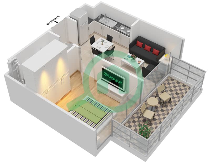 Golf Vita B - 1 Bedroom Apartment Type 1 Floor plan interactive3D