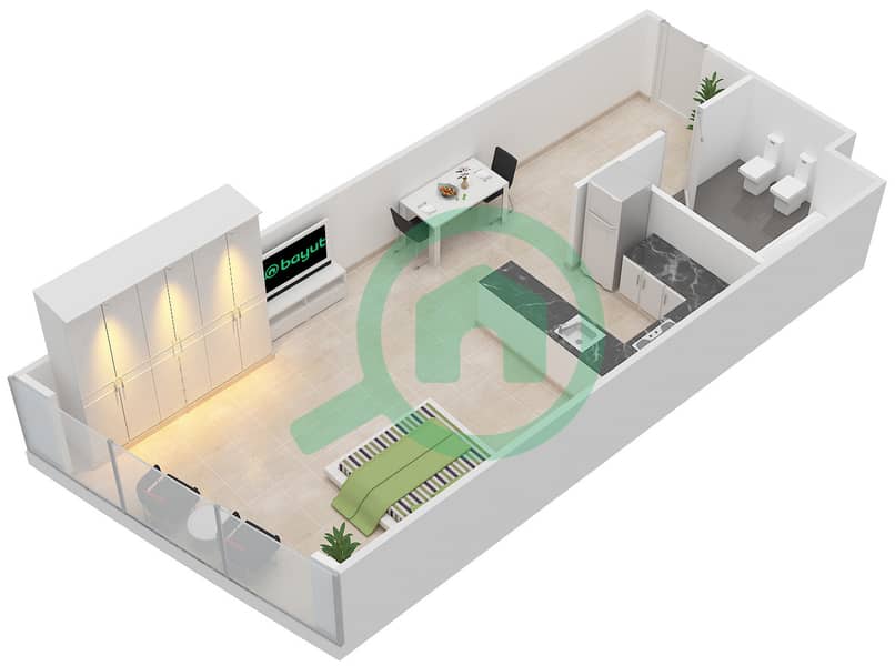 C6大厦 - 单身公寓类型／单位3/17戶型图 interactive3D
