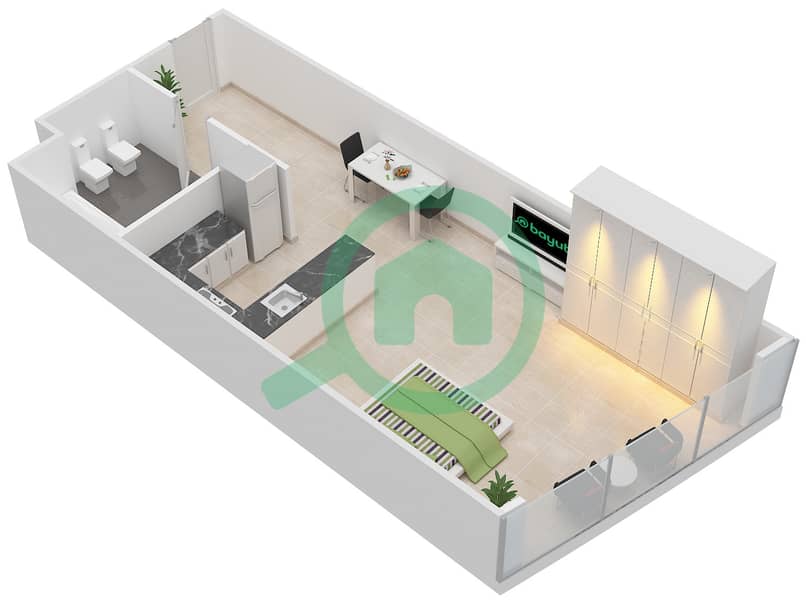 المخططات الطابقية لتصميم النموذج / الوحدة 3/12 شقة استوديو - برج C6 interactive3D