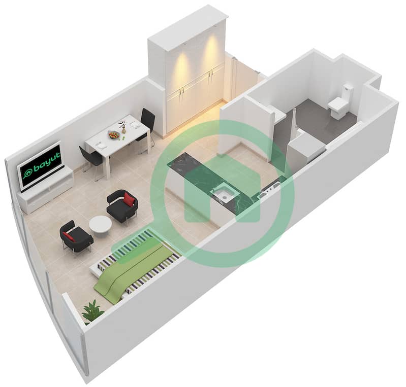 C6大厦 - 单身公寓类型／单位2/03戶型图 interactive3D