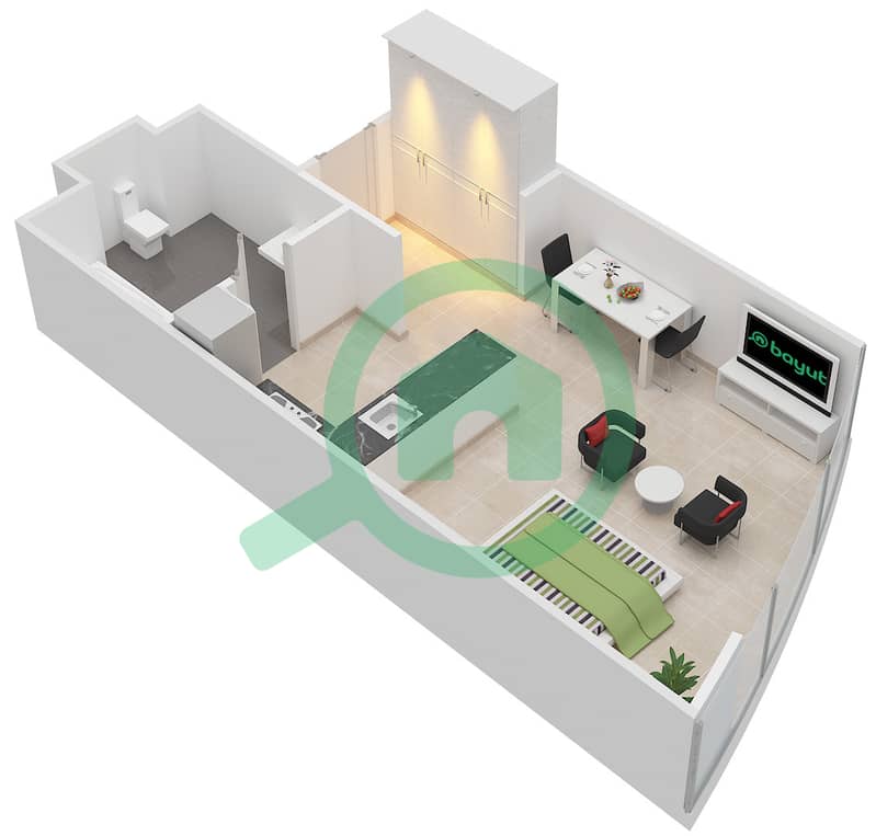 المخططات الطابقية لتصميم النموذج / الوحدة 2/16 شقة استوديو - برج C6 interactive3D