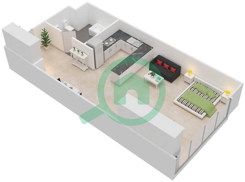 المخططات الطابقية لتصميم النموذج / الوحدة 7/18 شقة استوديو - برج C6 interactive3D