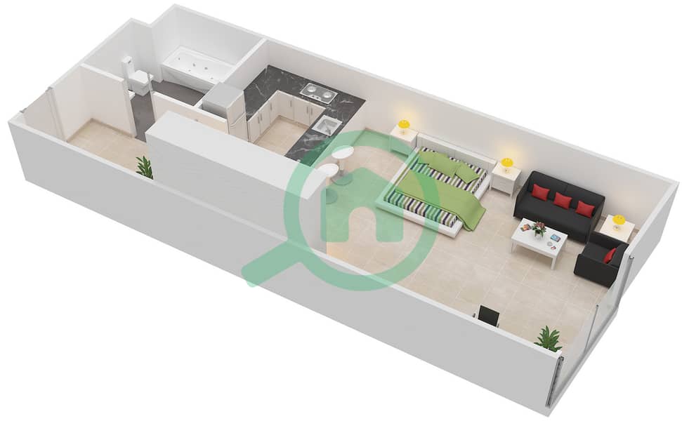 C6大厦 - 单身公寓类型／单位4/11戶型图 interactive3D