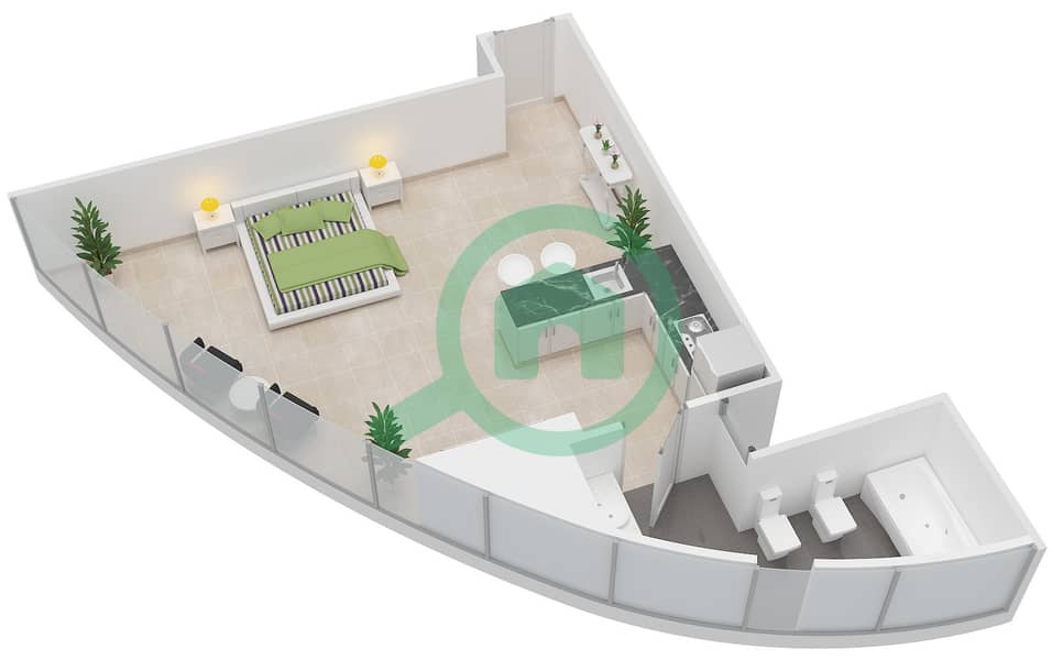 C6大厦 - 单身公寓类型／单位1/15戶型图 interactive3D
