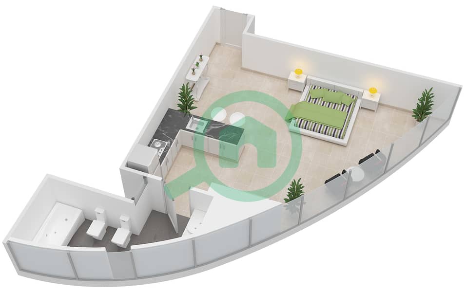C6大厦 - 单身公寓类型／单位1/14戶型图 interactive3D