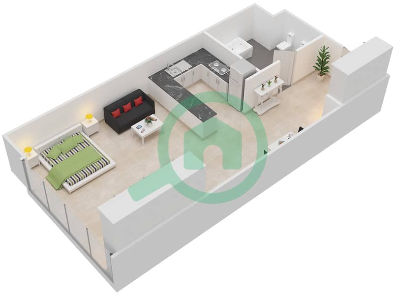 C6大厦 - 单身公寓类型／单位7/01戶型图 interactive3D