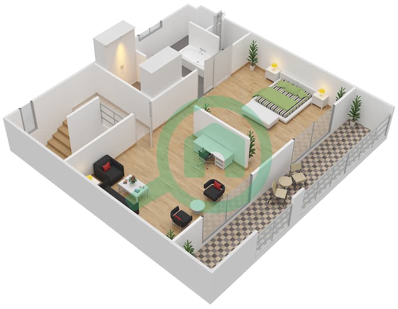 Al Tharwaniyah Community - 3 Bedroom Townhouse Type A Floor plan Second Floor interactive3D