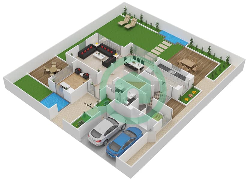 Аль Тарвания Коммьюнити - Вилла 3 Cпальни планировка Тип S Ground Floor interactive3D