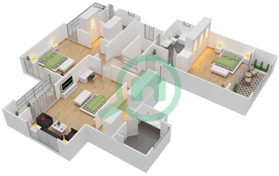 Аль Тарвания Коммьюнити - Вилла 3 Cпальни планировка Тип S First Floor interactive3D