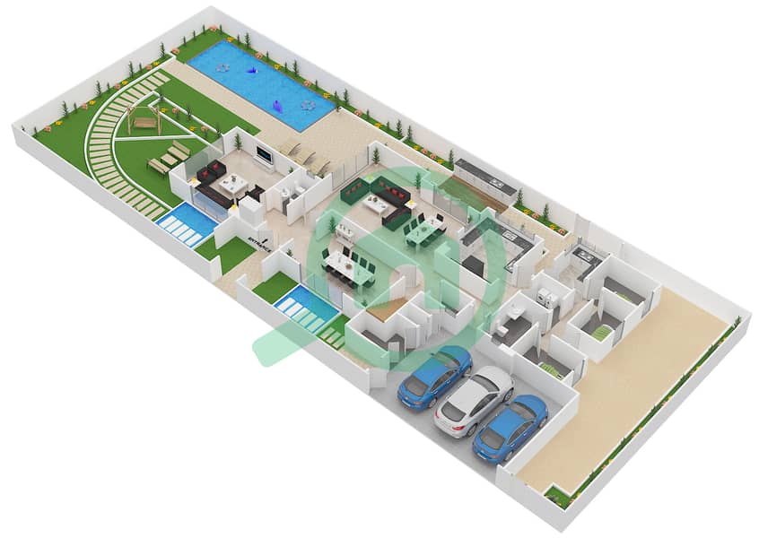 Аль Тарвания Коммьюнити - Вилла 5 Cпальни планировка Тип S DELUXE Ground Floor interactive3D
