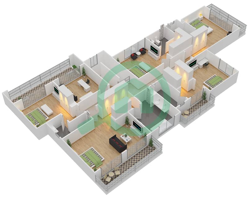 Al Tharwaniyah Community - 5 Bedroom Commercial Villa Type S DELUXE Floor plan First Floor interactive3D