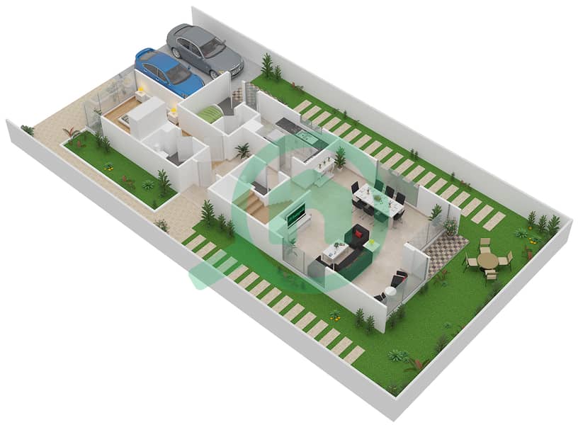 المخططات الطابقية لتصميم النموذج 2P فیلا 6 غرف نوم - روكوود Ground Floor interactive3D