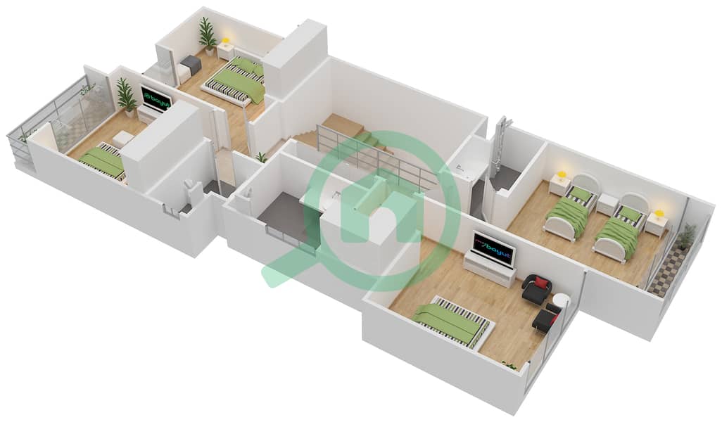 洛克伍德别墅群 - 3 卧室联排别墅类型L戶型图 First Floor interactive3D