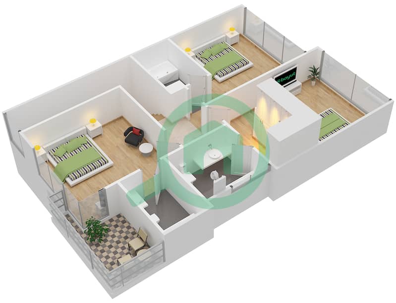 Роквуд - Вилла 3 Cпальни планировка Тип M First Floor interactive3D