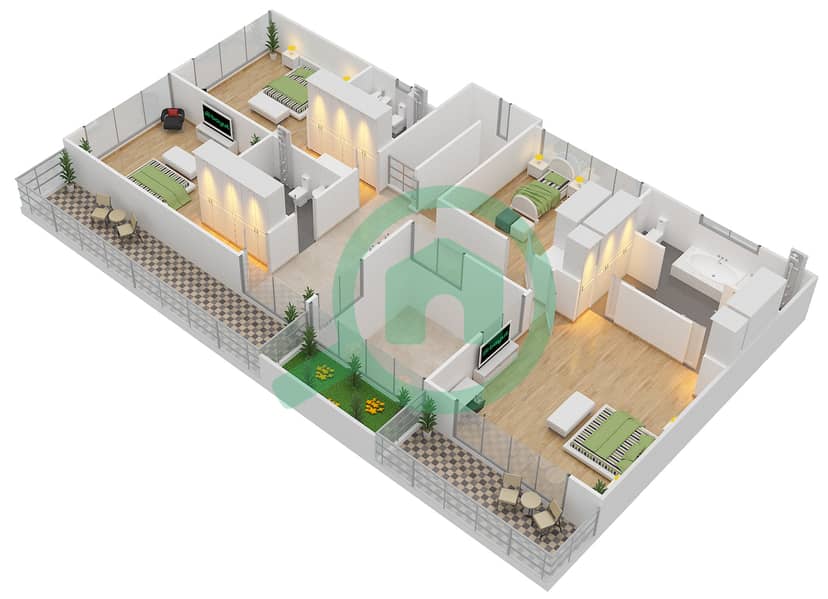 المخططات الطابقية لتصميم النموذج 4 فیلا 5 غرف نوم - خنور First Floor interactive3D