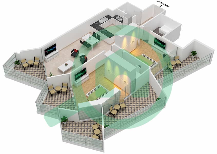 千禧年宾格蒂公馆 - 2 卧室公寓单位1  FLOOR 2戶型图 Floor 2 interactive3D