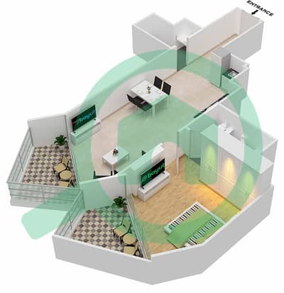 المخططات الطابقية لتصميم الوحدة 3  FLOOR 2 شقة 1 غرفة نوم - ميلينيوم بن غاطي ريزيدنسز